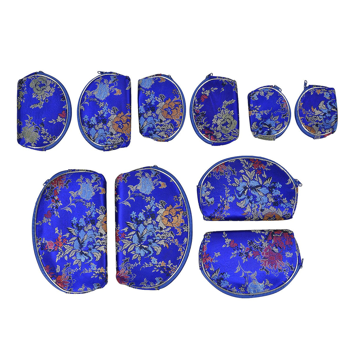 Set of 10 Multi-Colour Floral Embroidered Pouches with Zipper - Royal Blue V32535408 0