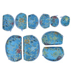 Set of 10 Multi-Colour Floral Embroidered Pouches with Zipper - Teal