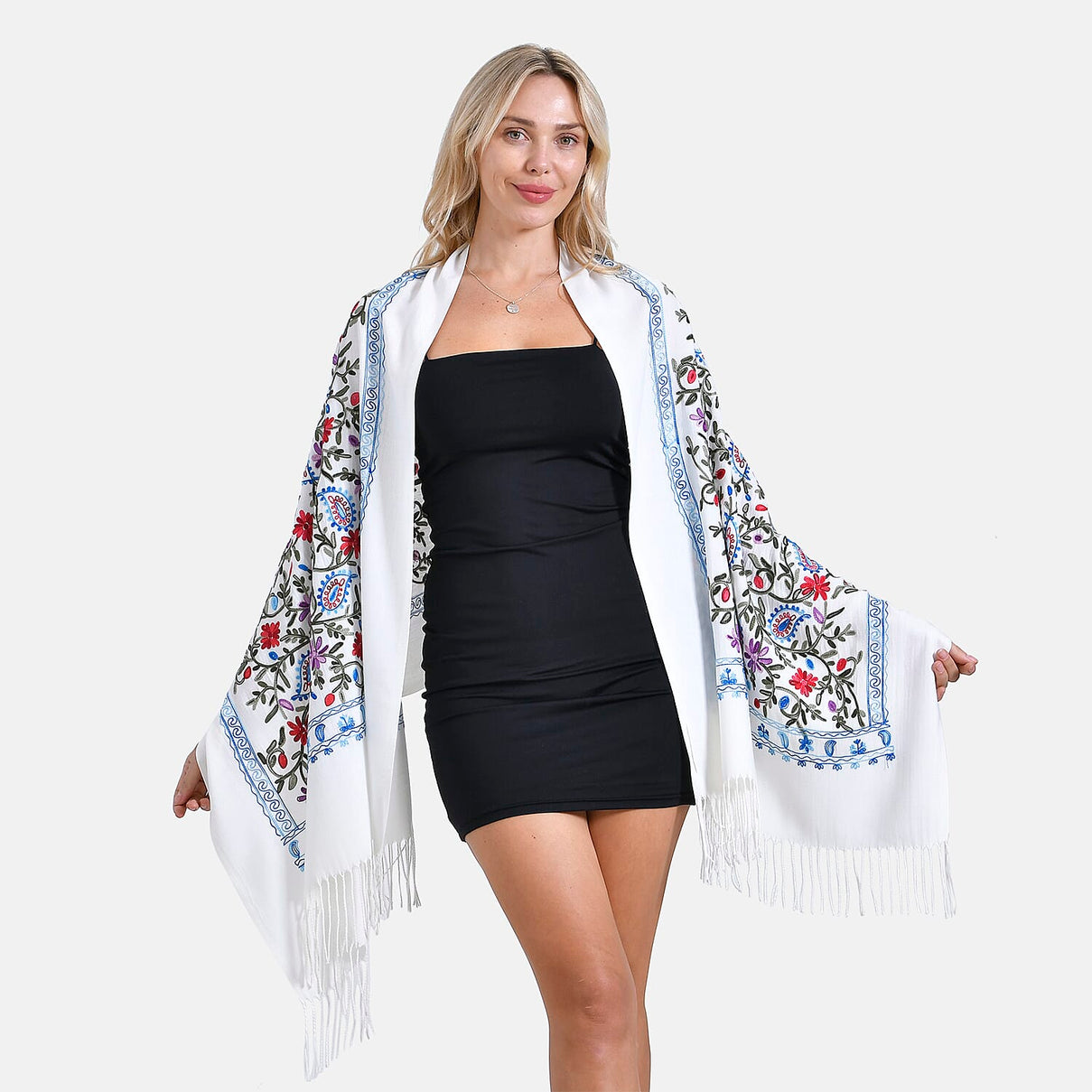 Close Out Embroidery Flower Pattern Super Soft Shawl (Size 180x70 cm) - White 7990500 0