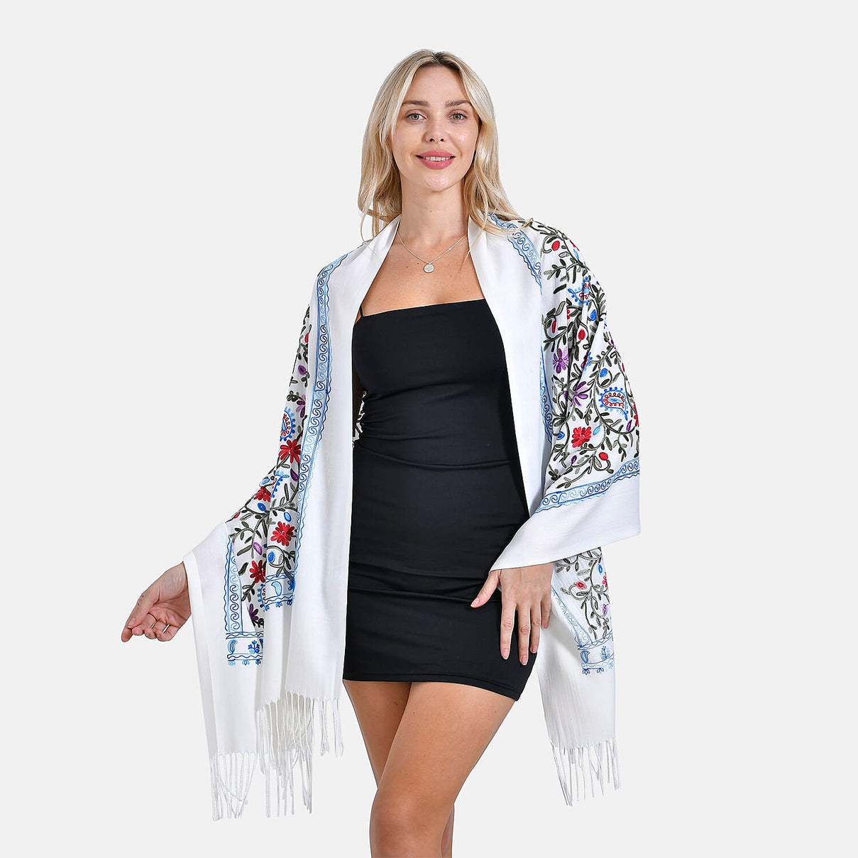 Close Out Embroidery Flower Pattern Super Soft Shawl (Size 180x70 cm) - White 7990500 2