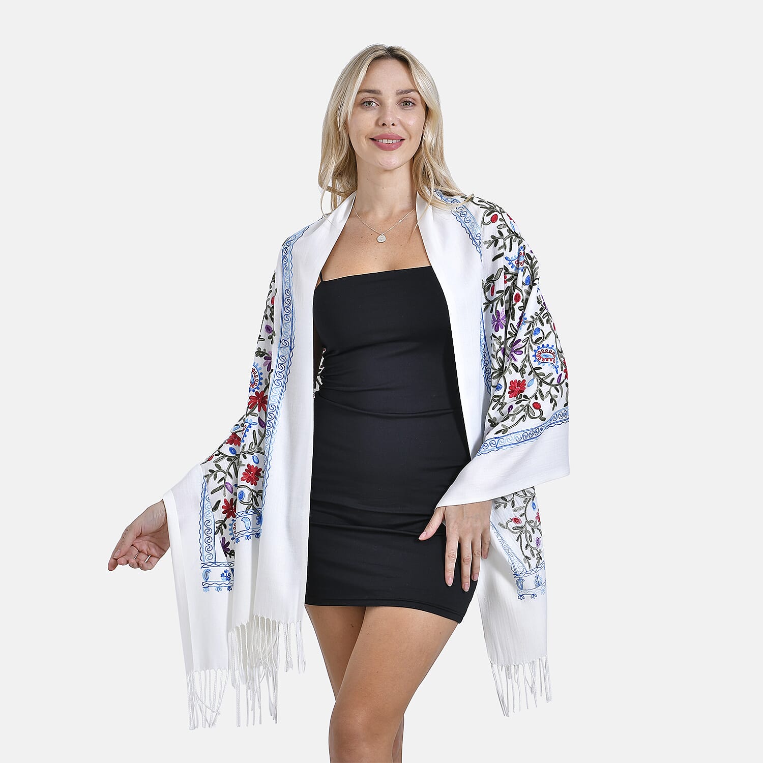Close Out Embroidery Flower Pattern Super Soft Shawl (Size 180x70 cm) - White 7990500 2