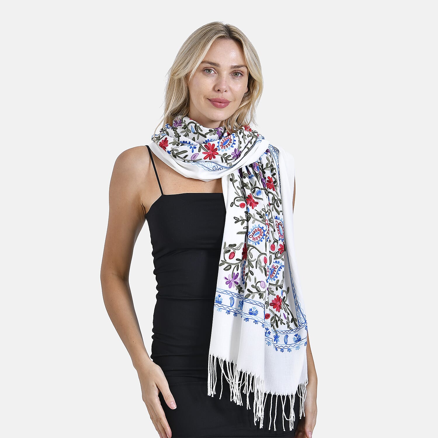 Close Out Embroidery Flower Pattern Super Soft Shawl (Size 180x70 cm) - White 7990500 4