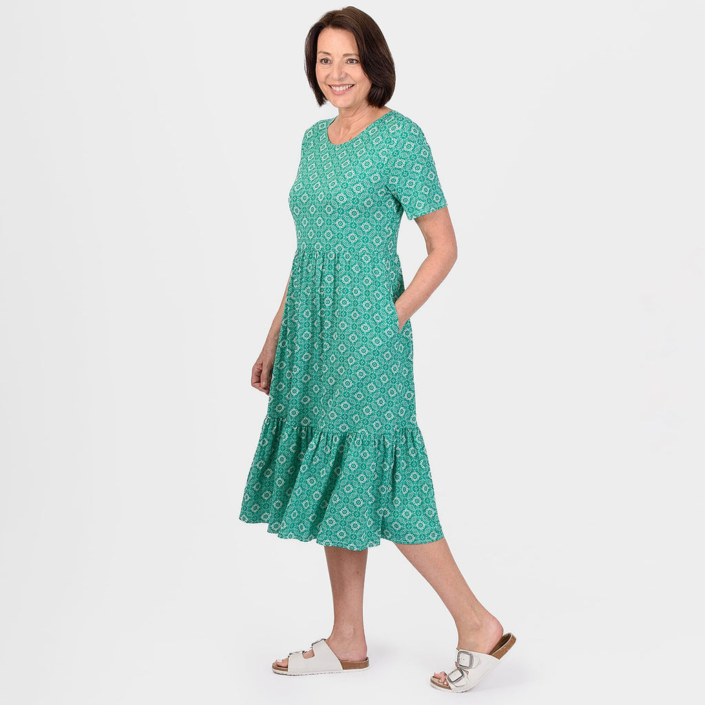 Emelia Printed Midi Dress (Size S) - Jade