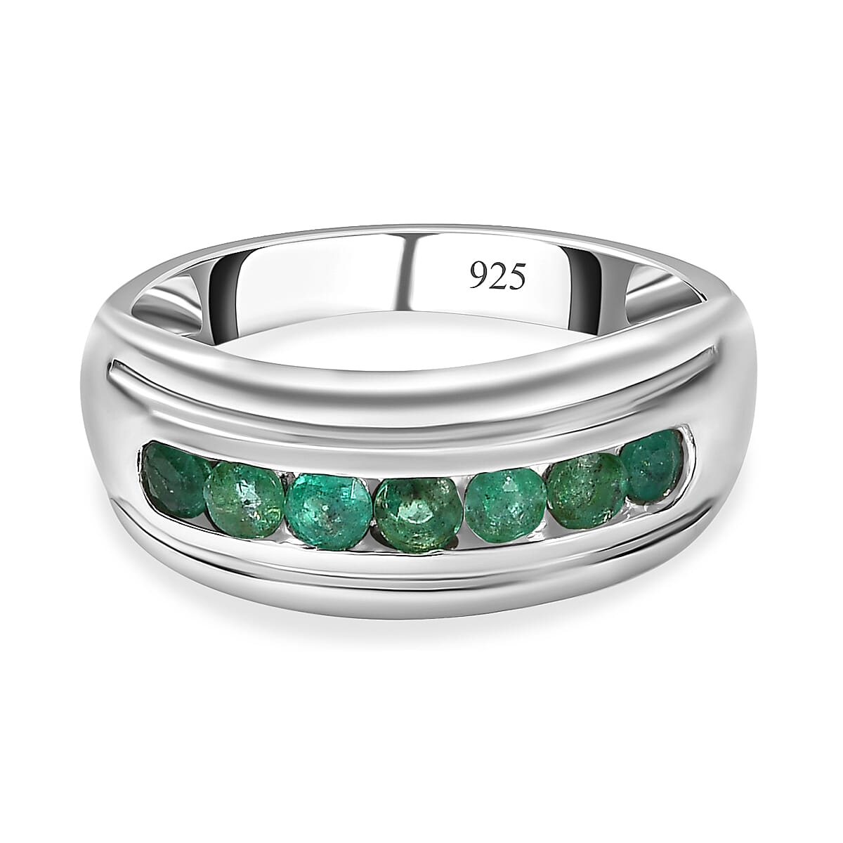 AAA Gemfields Emerald 7 Stone Engagement Ring in Platinum Overlay Sterling Silver 7651791 0