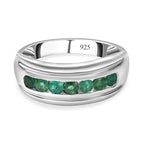 AAA Gemfields Emerald 7 Stone Band Ring in Platinum Overlay Sterling Silver