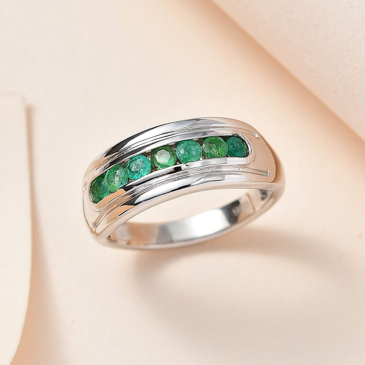 AAA Gemfields Emerald 7 Stone Engagement Ring in Platinum Overlay Sterling Silver 7651791 1