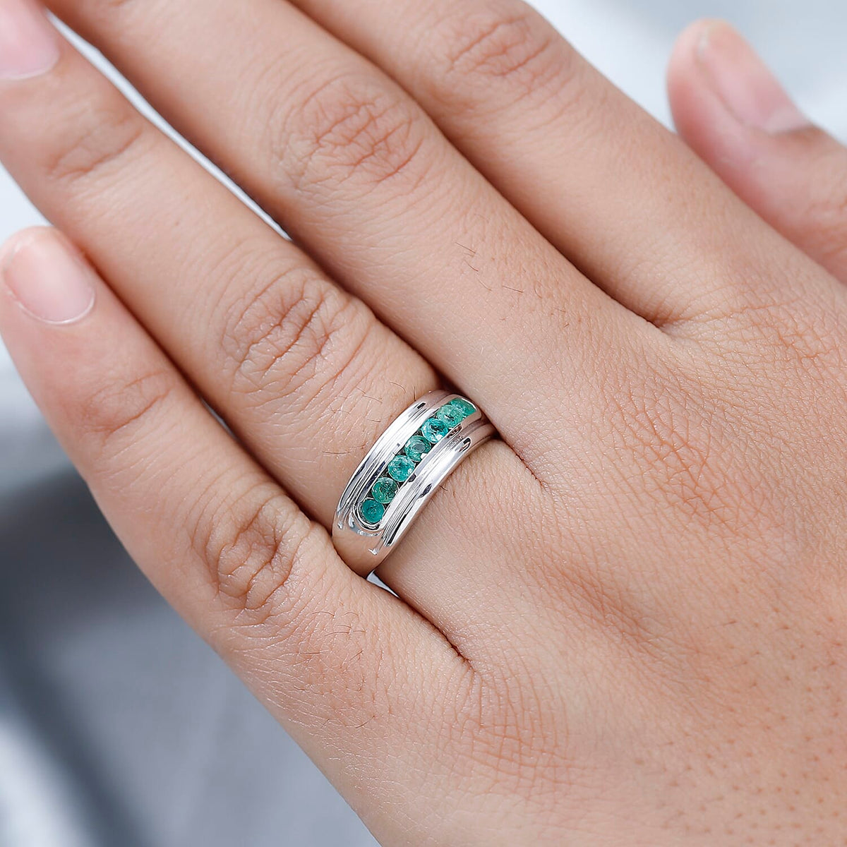 AAA Gemfields Emerald 7 Stone Engagement Ring in Platinum Overlay Sterling Silver 7651791 2