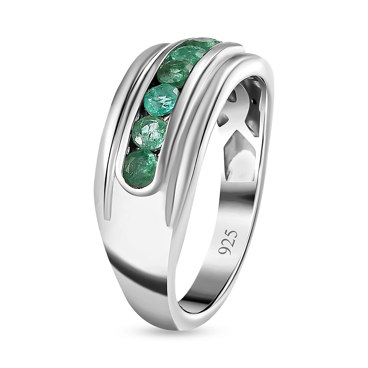 AAA Gemfields Emerald 7 Stone Engagement Ring in Platinum Overlay Sterling Silver 7651791 3