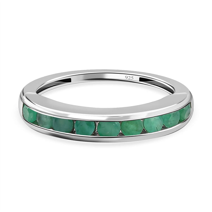 Emerald Half-Eternity Wedding Band Ring in Platinum Overlay Sterling Silver V32647241 1
