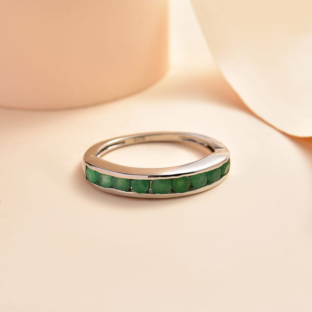 Emerald Half-Eternity Wedding Band Ring in Platinum Overlay Sterling Silver 7521815 2