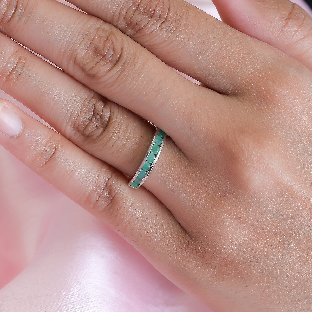 Emerald Half-Eternity Wedding Band Ring in Platinum Overlay Sterling Silver 7521815 3