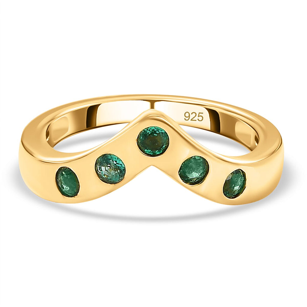 AAA Gemfields Emerald Chevron Ring in 18K Vermeil Yellow Gold Plated Sterling Silver