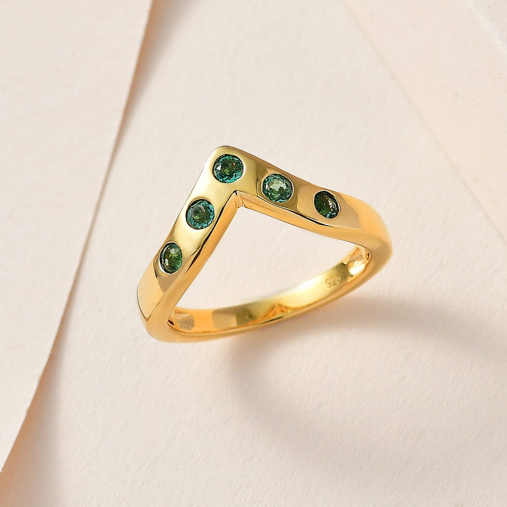 AAA Gemfields Emerald Chevron Ring in 18K Vermeil Yellow Gold Plated Sterling Silver