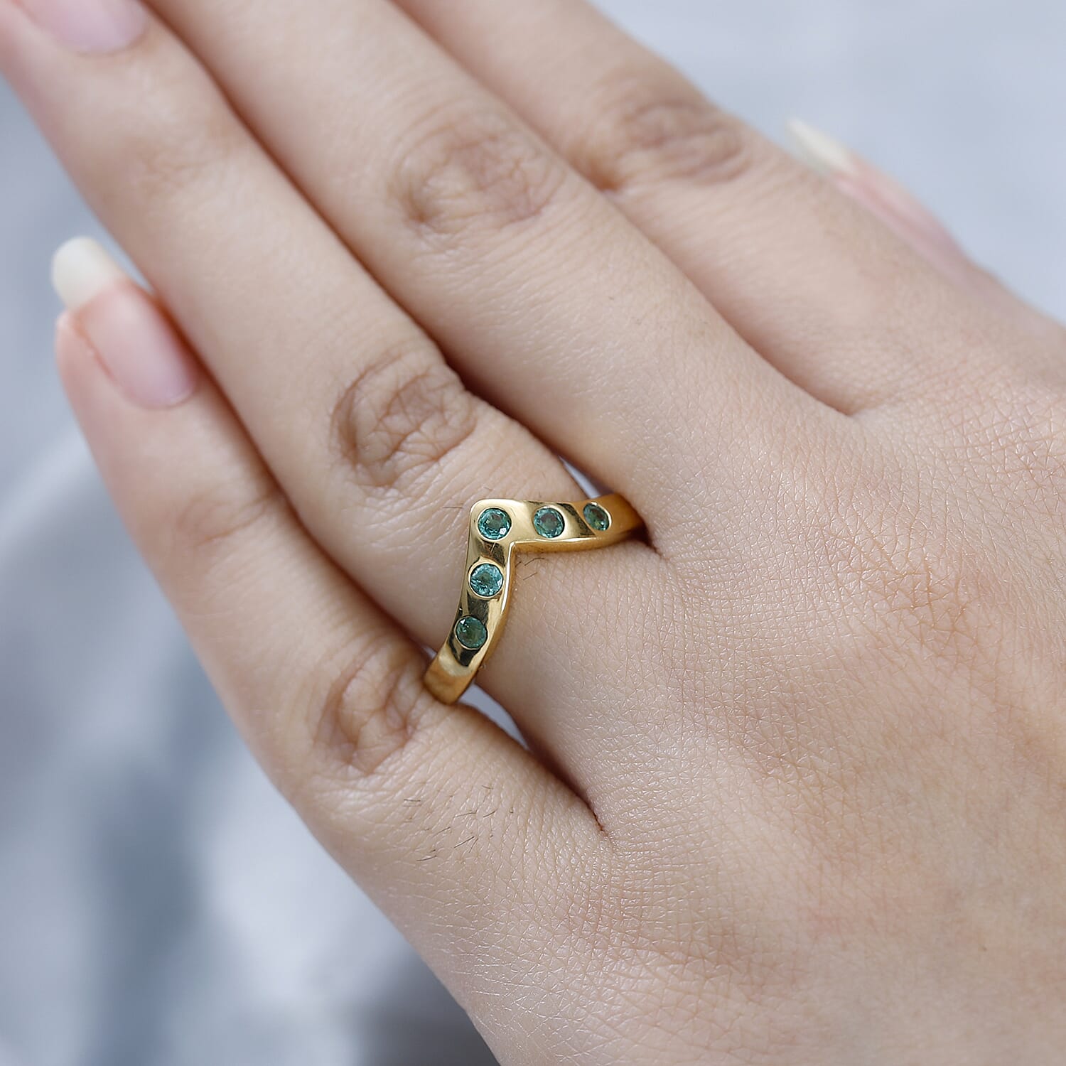 AAA Gemfields Emerald Chevron Ring in 18K Vermeil Yellow Gold Plated Sterling Silver 7651775 2