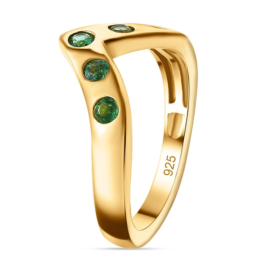 AAA Gemfields Emerald Chevron Ring in 18K Vermeil Yellow Gold Plated Sterling Silver