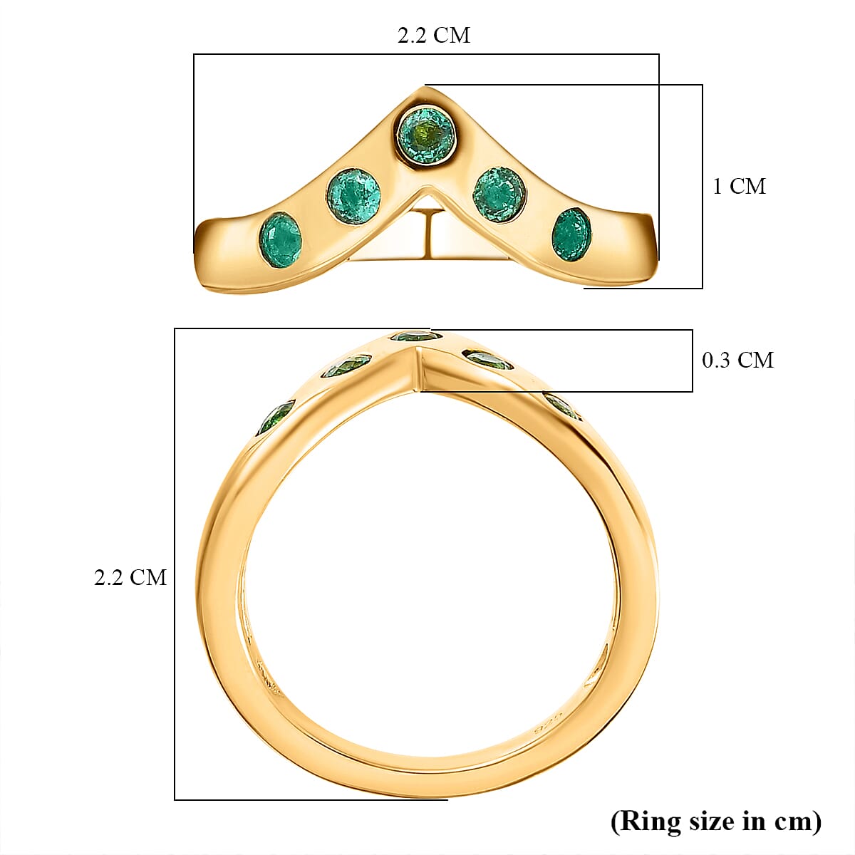 AAA Gemfields Emerald Chevron Ring in 18K Vermeil Yellow Gold Plated Sterling Silver 7651775 5