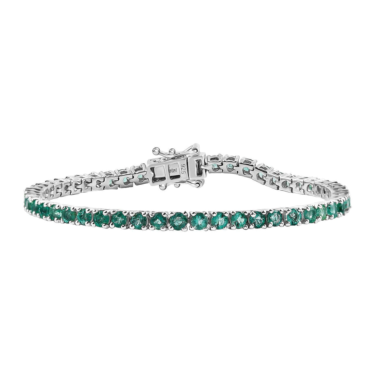 AAA Gemfields Zambian Emerald Bracelet (Size - 7) in Rhodium Overlay Sterling Silver 7963177 0