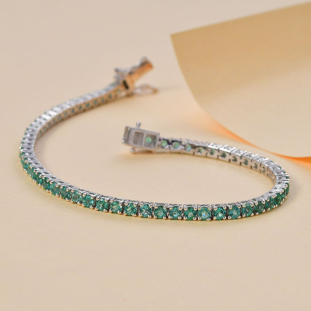 One to Own - AAA Gemfields Zambian Emerald Bracelet (Size - 8)  in Rhodium Overlay Sterling Silver 5.56 Ct