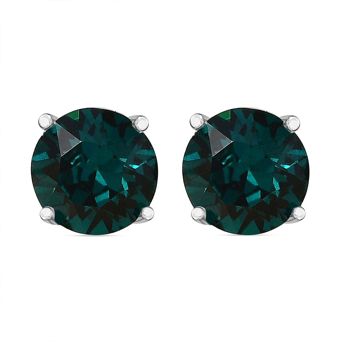 Emerald Austrian Crystal Solitaire Stud Earrings in Sterling Silver 3.60 Ct 7591340 0