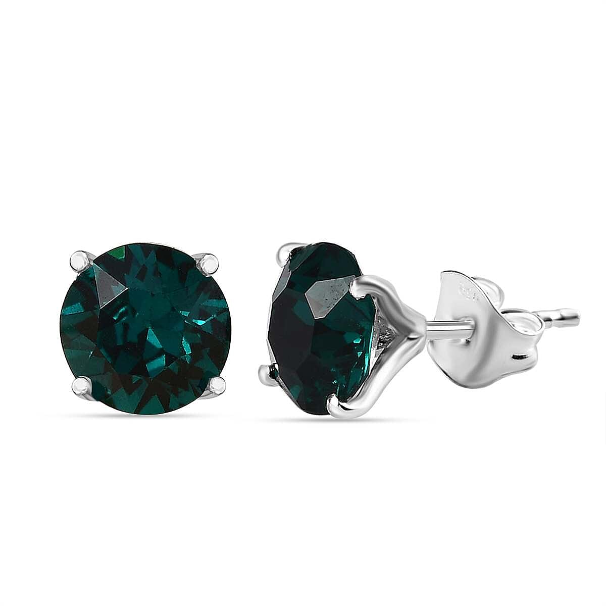 Emerald Austrian Crystal Solitaire Stud Earrings in Sterling Silver 3.60 Ct 7591340 3
