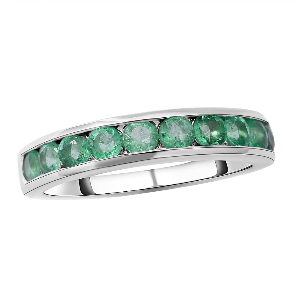 Emerald Half Eternity Band Ring in Platinum Overlay Sterling Silver 1.00 Ct.