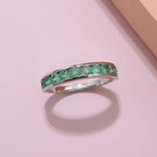Emerald Half Eternity Band Ring in Platinum Overlay Sterling Silver 1.00 Ct.