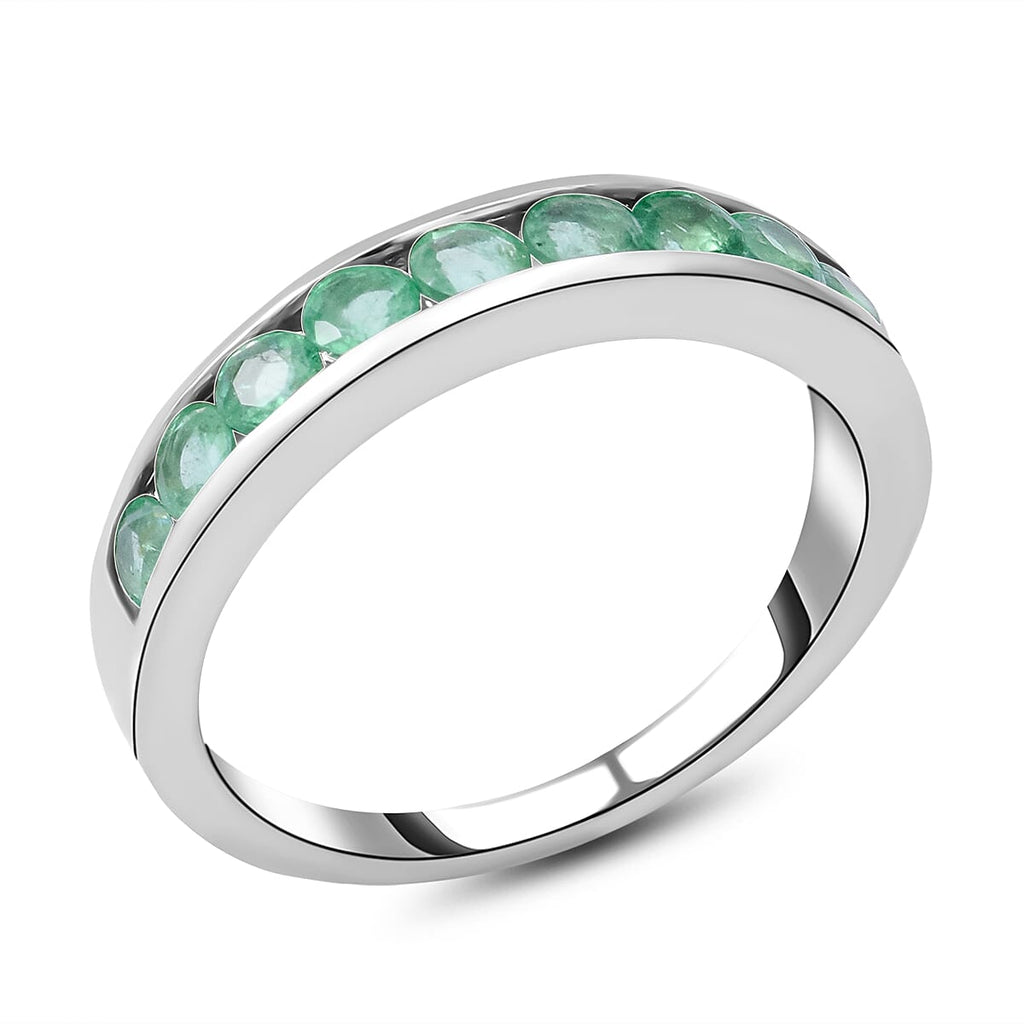 Emerald Half Eternity Band Ring in Platinum Overlay Sterling Silver 1.00 Ct.