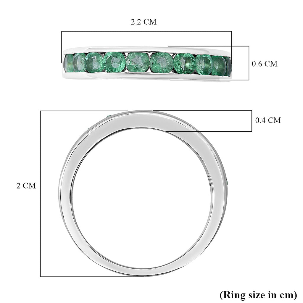 Emerald Half Eternity Band Ring in Platinum Overlay Sterling Silver 1.00 Ct.