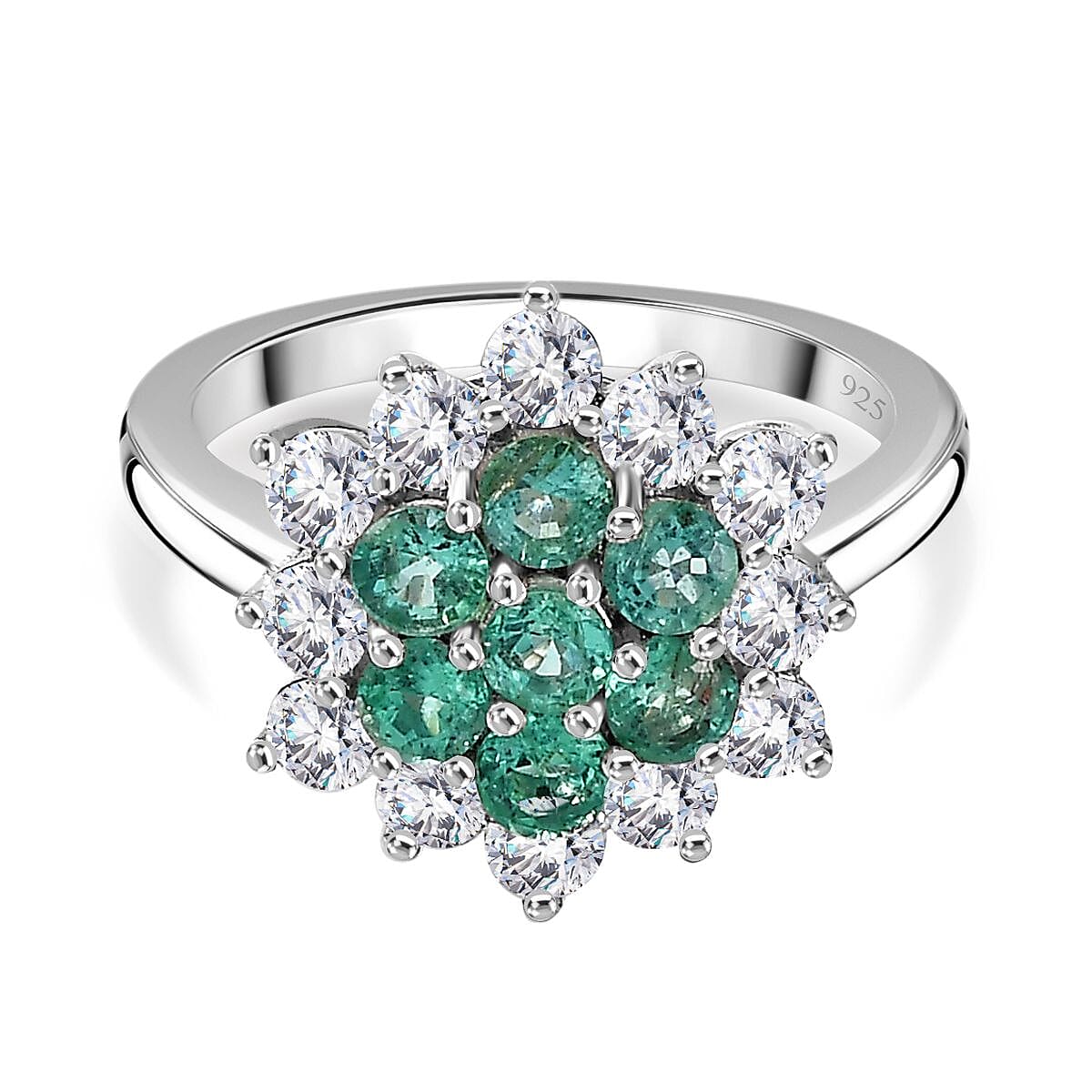 AAA Gemfields Emerald &amp; Moissanite Cluster Ring in Platinum Overlay Sterling Silver 1.17 Ct 7758642 0