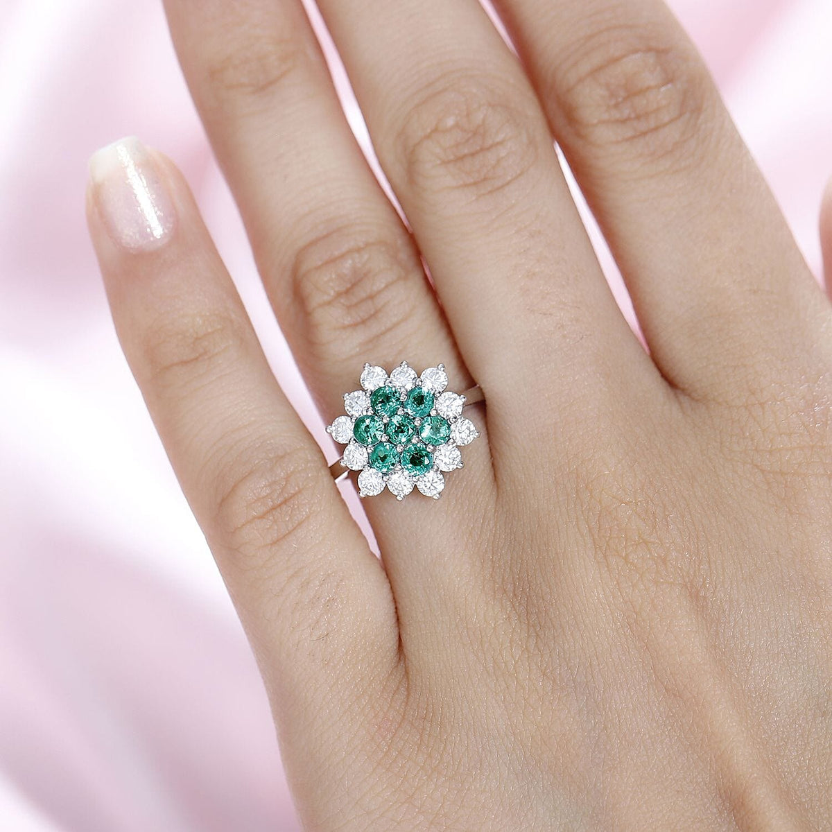 AAA Gemfields Emerald &amp; Moissanite Cluster Ring in Platinum Overlay Sterling Silver 1.17 Ct 7758642 2