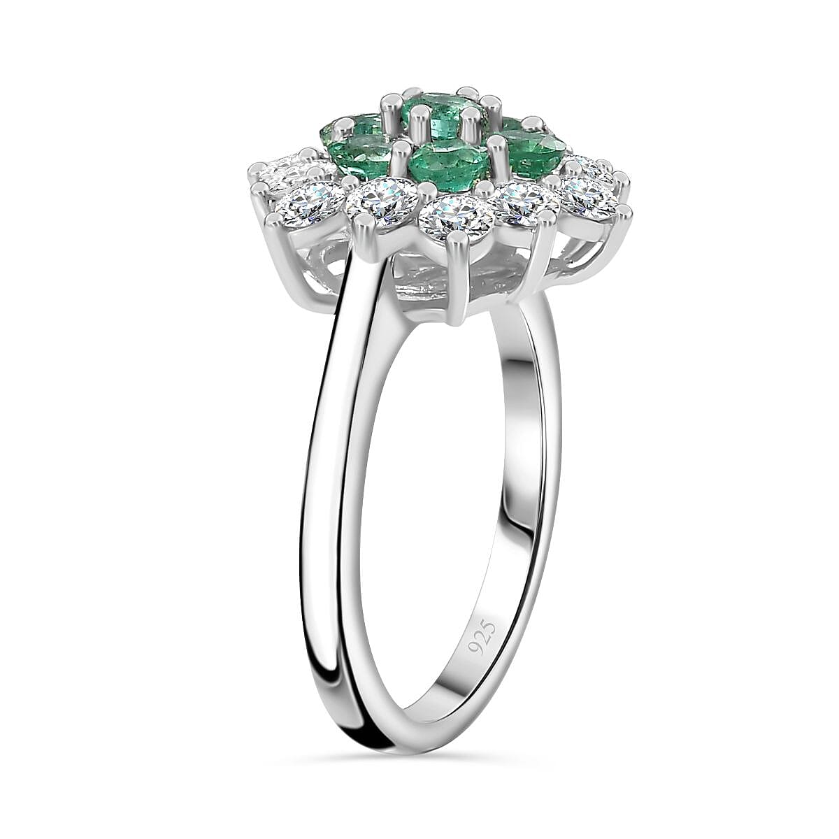 AAA Gemfields Emerald &amp; Moissanite Cluster Ring in Platinum Overlay Sterling Silver 1.17 Ct 7758642 3