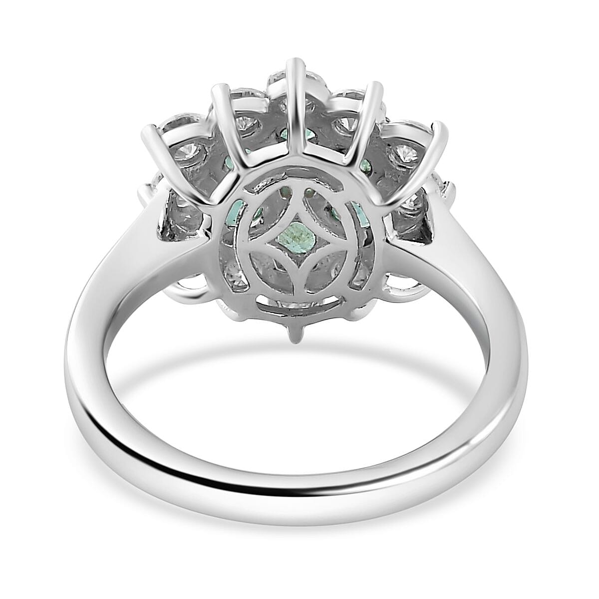 AAA Gemfields Emerald &amp; Moissanite Cluster Ring in Platinum Overlay Sterling Silver 1.17 Ct 7758642 4