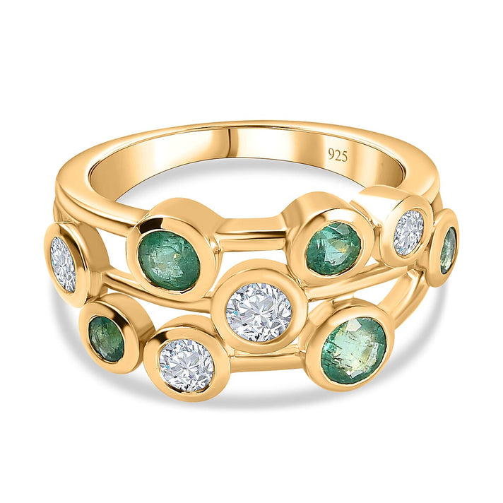 Gemfields Zambian Emerald and Moissanite Bubble Ring in 18K Vermeil Yellow Gold Plated Sterling Silver 7689527 1