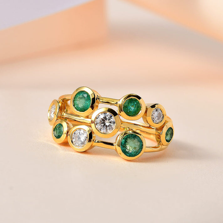 Gemfields Zambian Emerald and Moissanite Bubble Ring in 18K Vermeil Yellow Gold Plated Sterling Silver 7689527 2