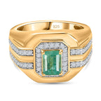 Mega Deal - AAA Gemfields Zambian Emerald & Moissanite Ring in 18K Vermeil Yellow Gold Plated Sterling Silver 1.56 Ct, Silver Wt. 8.17 Gms