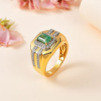 Mega Deal - AAA Gemfields Zambian Emerald & Moissanite Ring in 18K Vermeil Yellow Gold Plated Sterling Silver 1.56 Ct, Silver Wt. 8.17 Gms