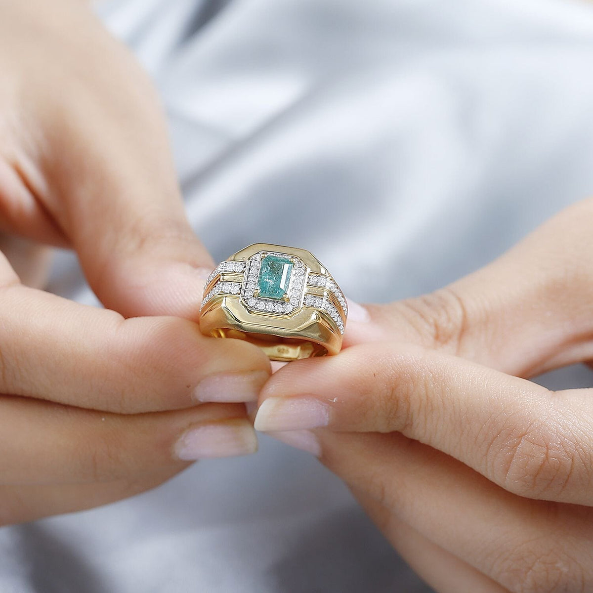 Mega Deal - AAA Gemfields Zambian Emerald &amp; Moissanite Ring in 18K Vermeil Yellow Gold Plated Sterling Silver 1.56 Ct, Silver Wt. 8.17 Gms 7740263 2
