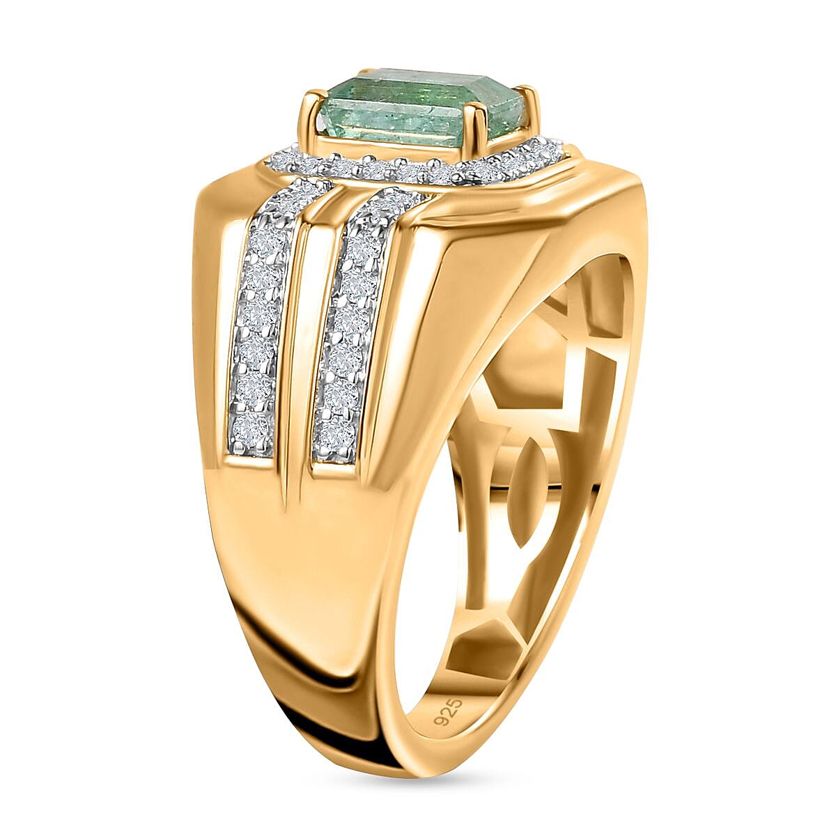 Mega Deal - AAA Gemfields Zambian Emerald &amp; Moissanite Ring in 18K Vermeil Yellow Gold Plated Sterling Silver 1.56 Ct, Silver Wt. 8.17 Gms 7740263 3