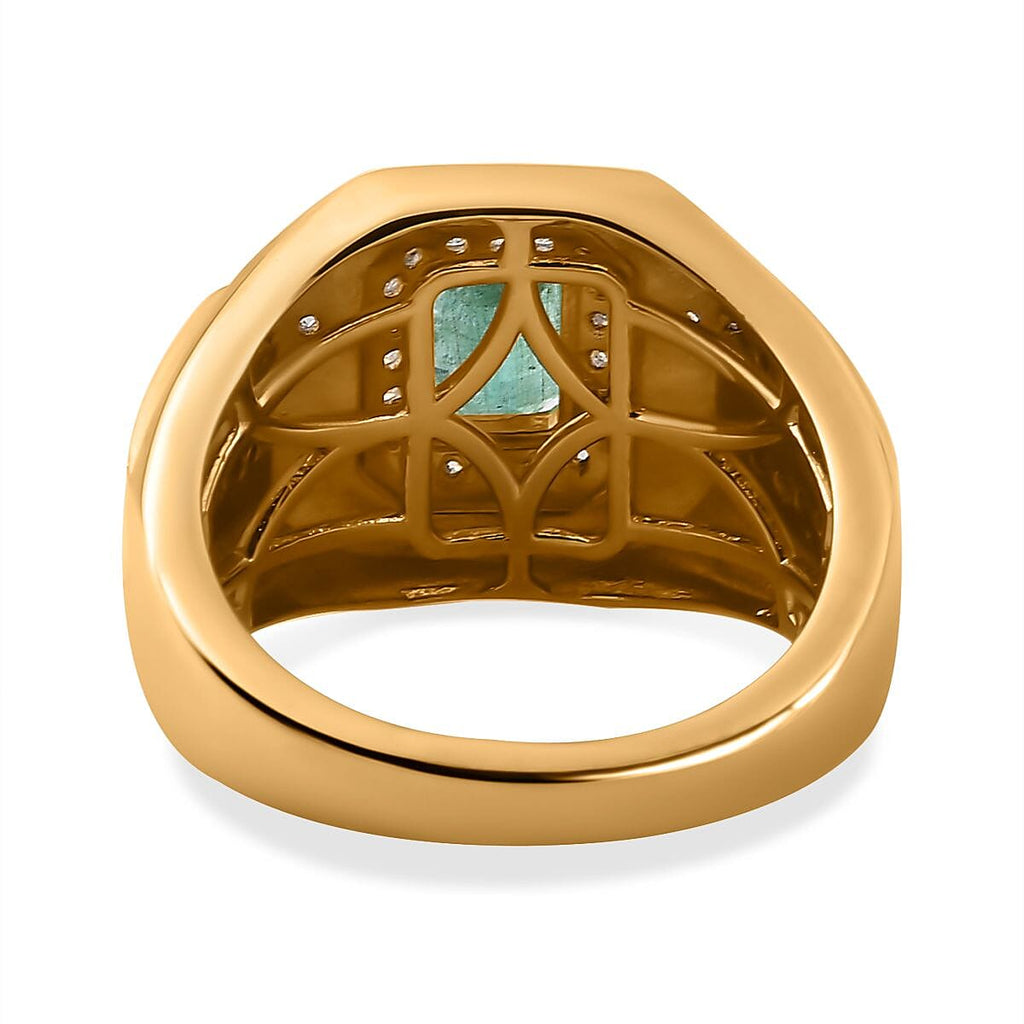 Mega Deal - AAA Gemfields Zambian Emerald & Moissanite Ring in 18K Vermeil Yellow Gold Plated Sterling Silver 1.56 Ct, Silver Wt. 8.17 Gms