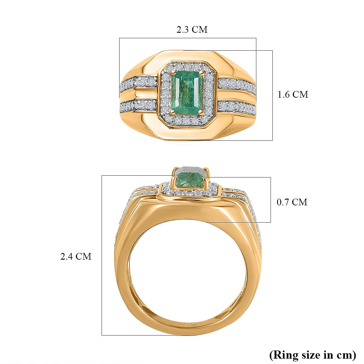 Mega Deal - AAA Gemfields Zambian Emerald &amp; Moissanite Ring in 18K Vermeil Yellow Gold Plated Sterling Silver 1.56 Ct, Silver Wt. 8.17 Gms 7740263 5