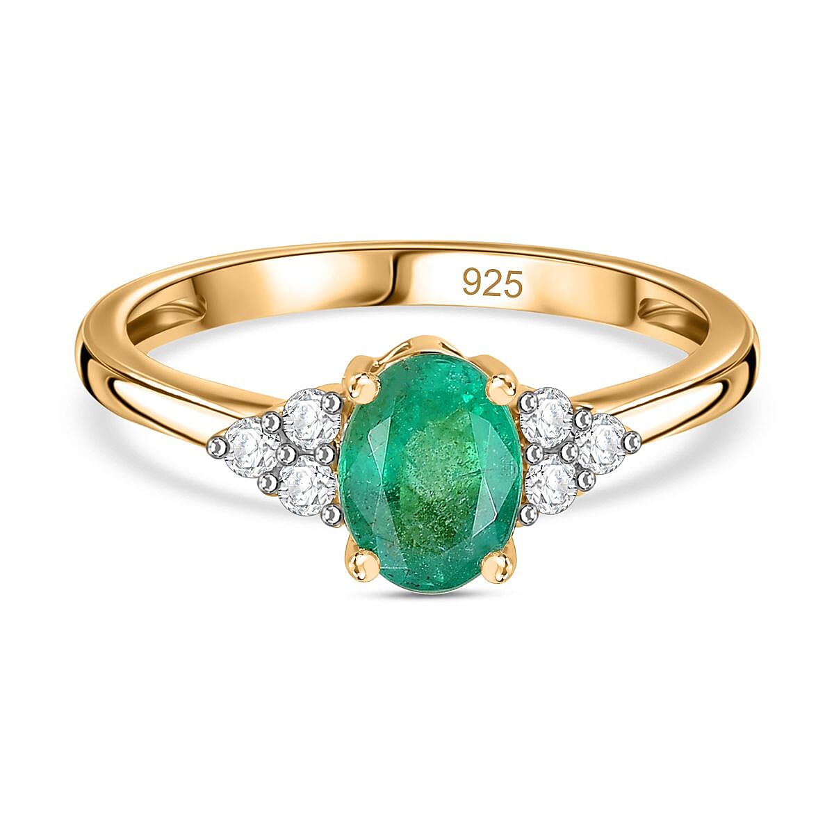 Emerald, Moissanite Ring in 18K Vermeil Yellow Gold Plated Sterling Silver, 0.895  Ct. 7763190 0
