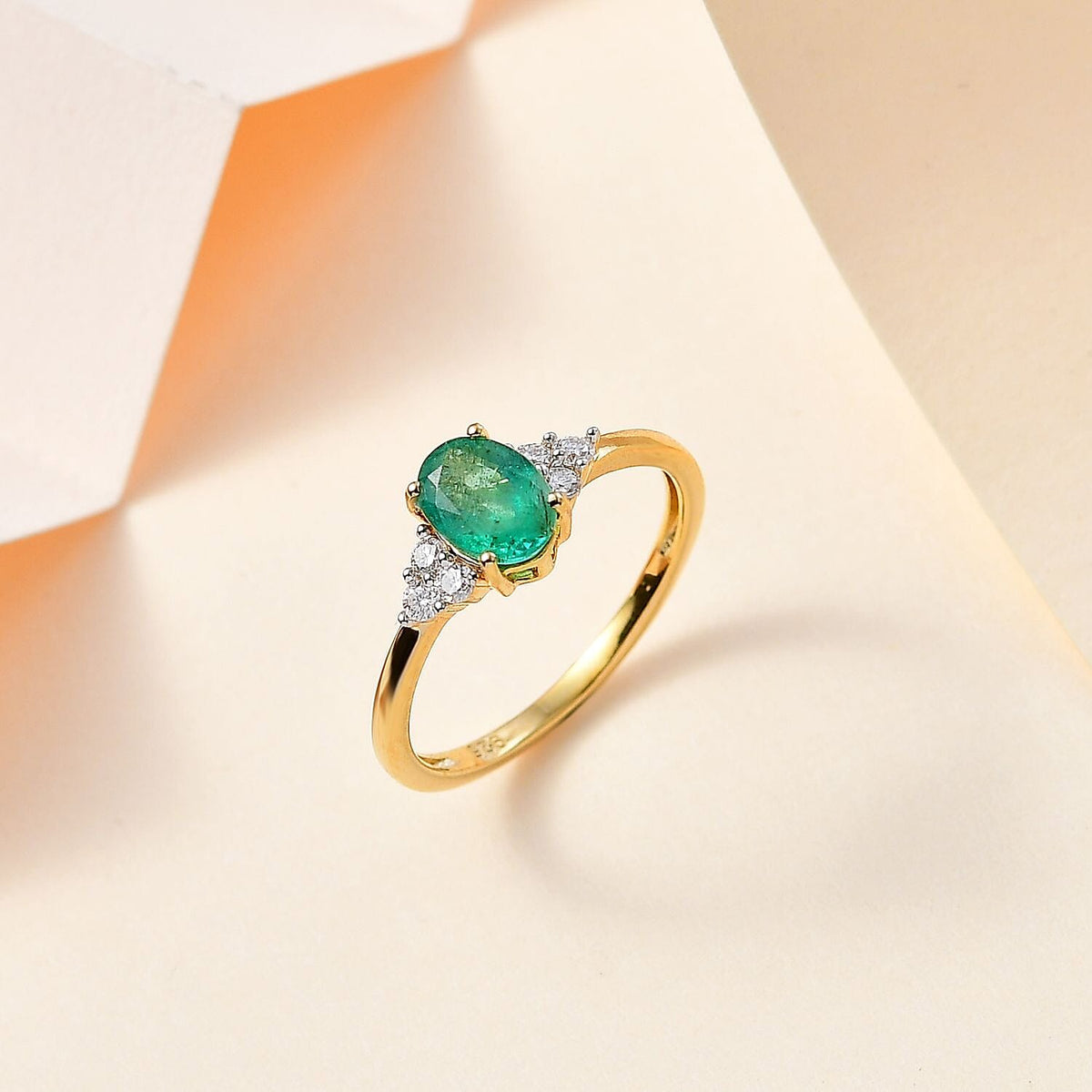 Emerald, Moissanite Ring in 18K Vermeil Yellow Gold Plated Sterling Silver, 0.895  Ct. 7763190 1
