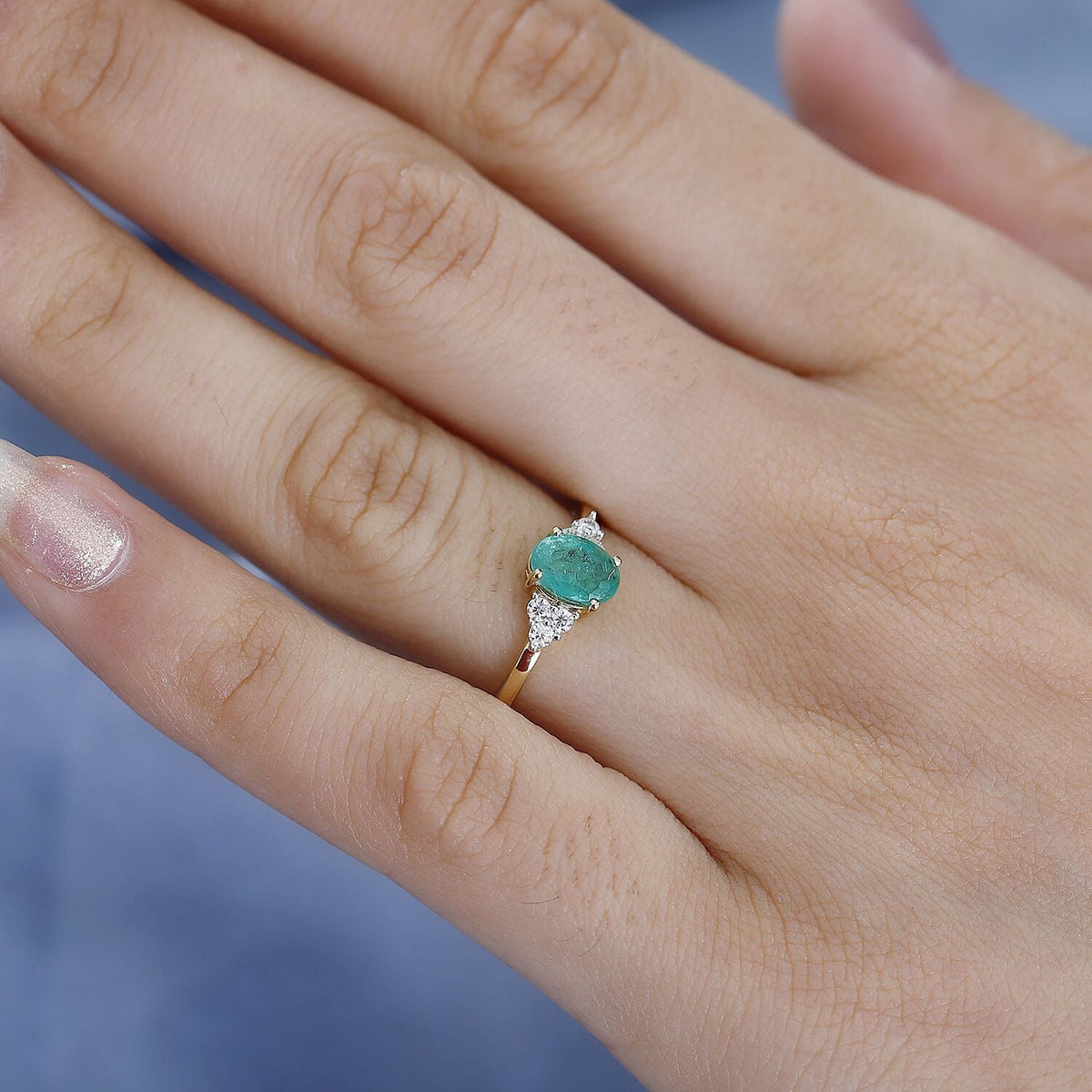 Emerald, Moissanite Ring in 18K Vermeil Yellow Gold Plated Sterling Silver, 0.895  Ct. 7763190 2
