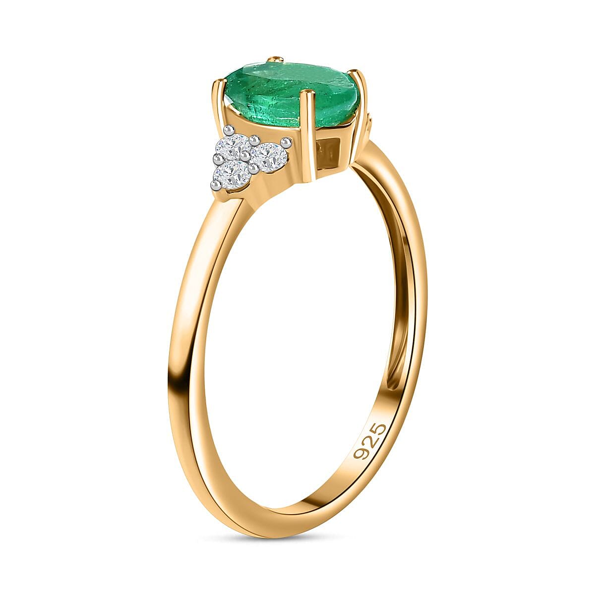 Emerald, Moissanite Ring in 18K Vermeil Yellow Gold Plated Sterling Silver, 0.895  Ct. 7763190 3
