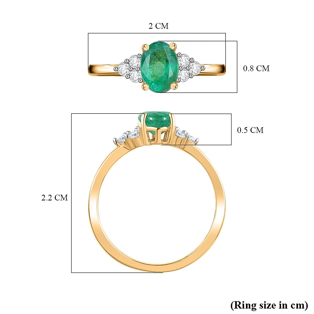 Emerald, Moissanite Ring in 18K Vermeil Yellow Gold Plated Sterling Silver, 0.895  Ct. 7763190 5