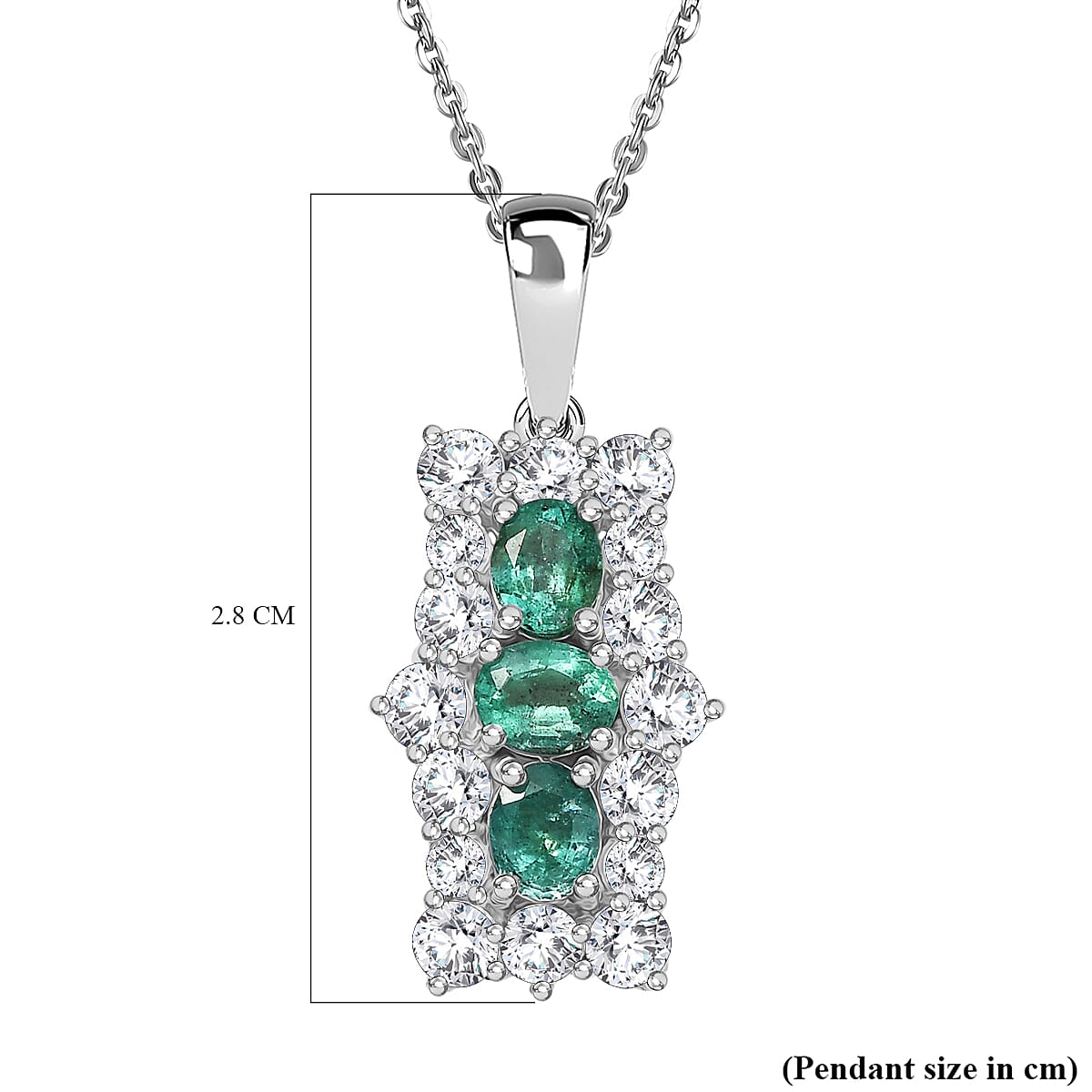 AAA Gemfields Emerald &amp; Moissanite Pendant with Chain (Size 20) in Rhodium Overlay Sterling Silver 2.27 Ct. 4375259 6