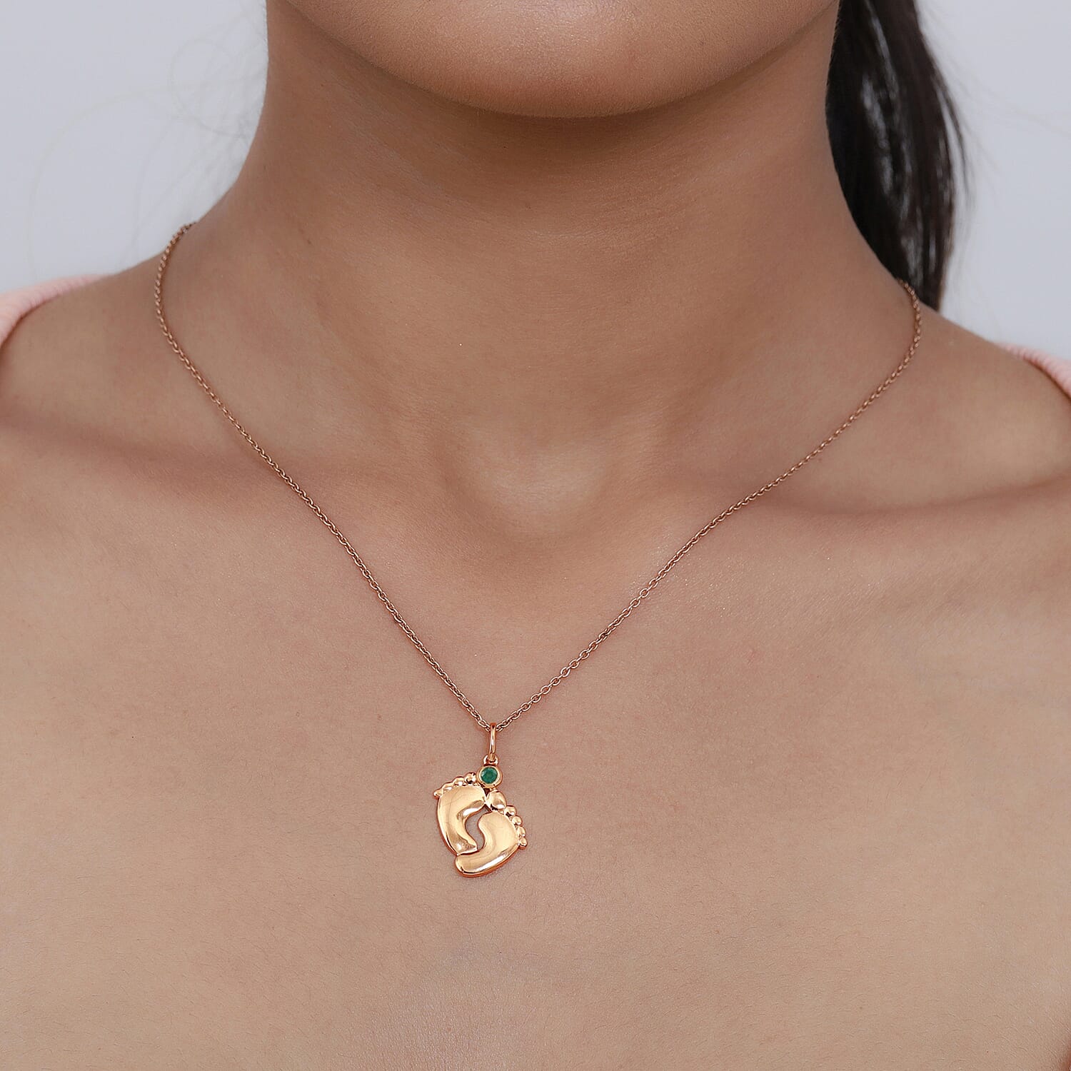 Emerald Pendant With Chain in Rose Gold Plated Sterling Silver 3629380 3