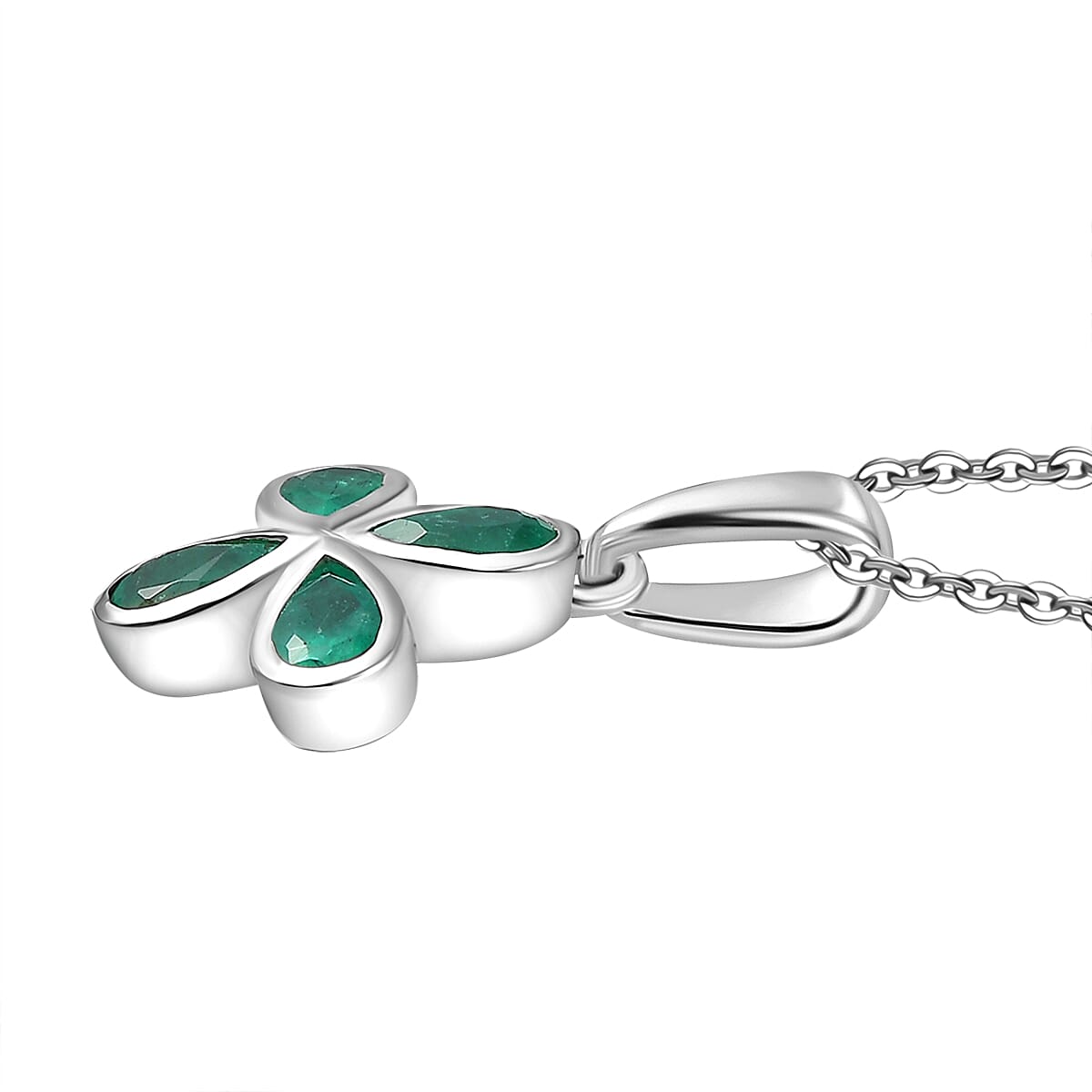 AAA Gemfields Emerald Pendant with Chain (Size 20) in Rhodium Overlay Sterling Silver 0.77 Ct. 4370276 4