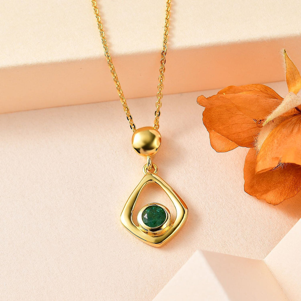 AAA Gemfields Emerald Pendant with Chain (Size 20) in 18K Gold Vermeil Sterling Silver