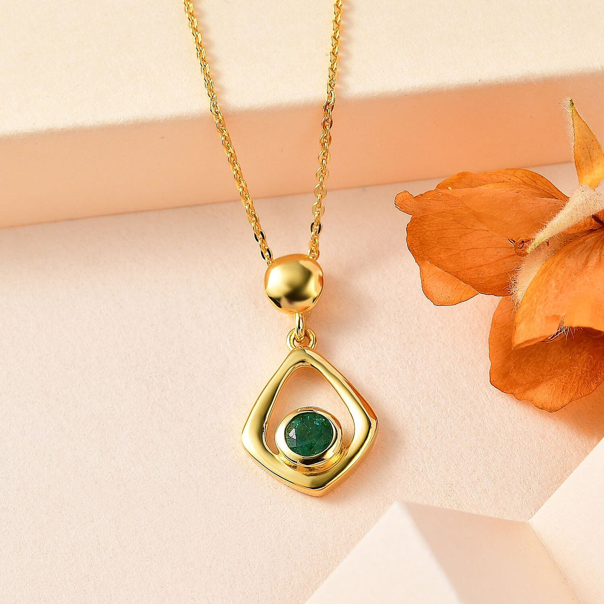 AAA Gemfields Emerald Pendant with Chain (Size 20) in 18K Gold Vermeil Sterling Silver 4264309 2